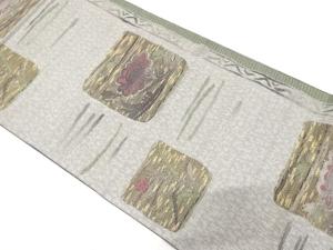 枡に花模様織り出し　袋帯